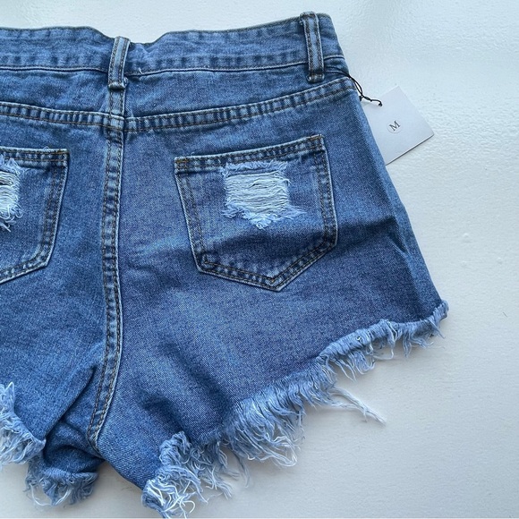 October Love frayed & distressed blue jean shorts - Picture 6 of 8